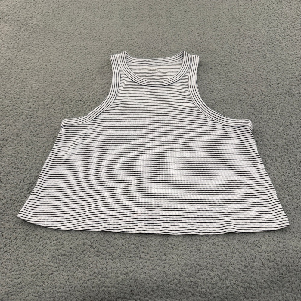 Old Navy Tank Top Womens 2X Striped Ribbed High Neck Navy White Sleeveless